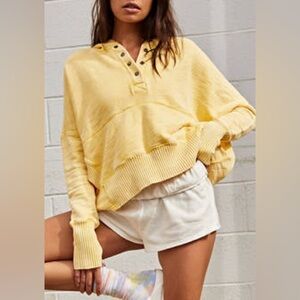 Free People Movement Solid Honey Dove Pullover Hoodie Yellow Oversized Button